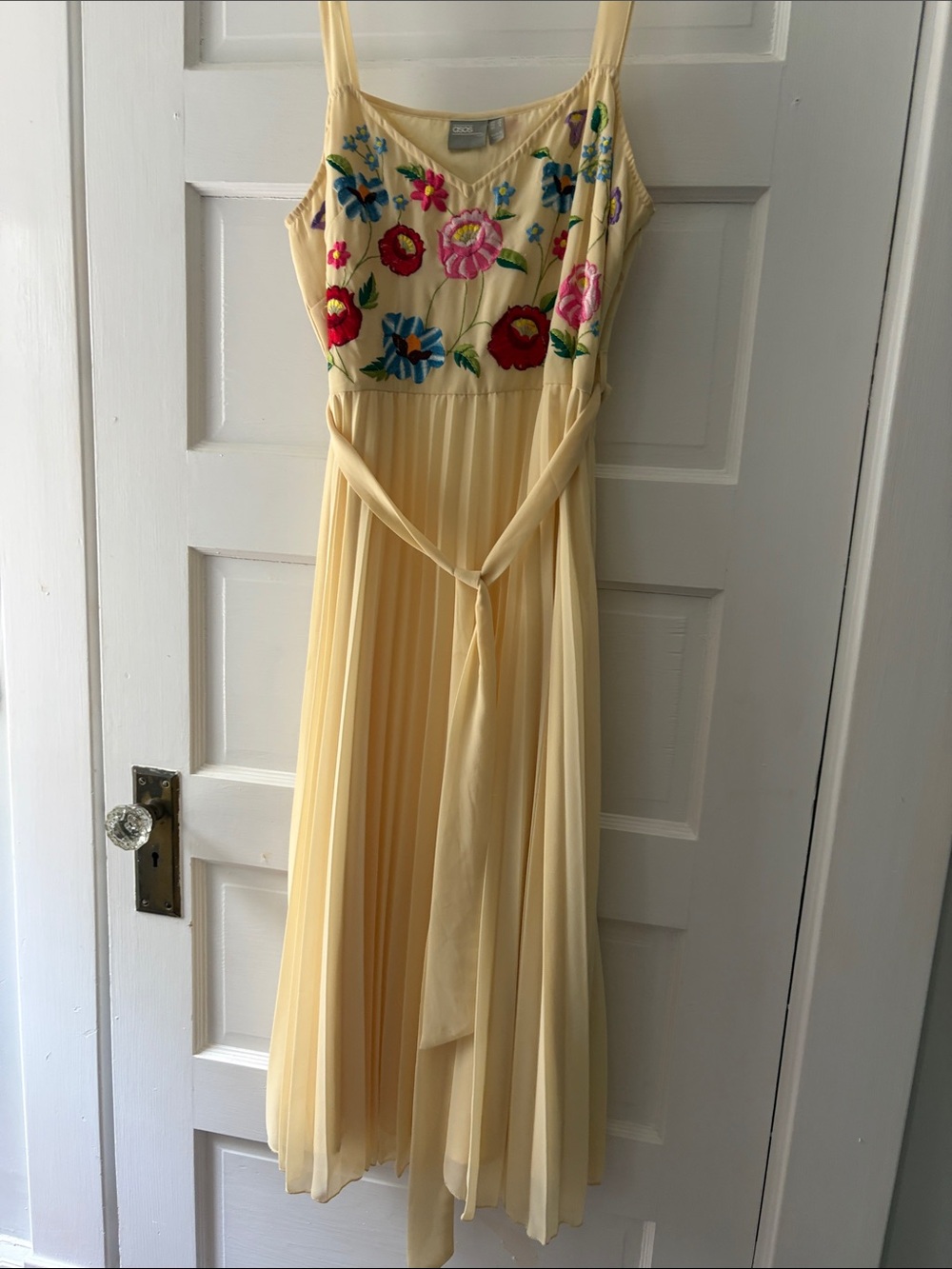 ASOS Pale Yellow Maxi Dress with Multicolor Floral Embroidery